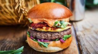 Бургер с гарнитура пържени картофи