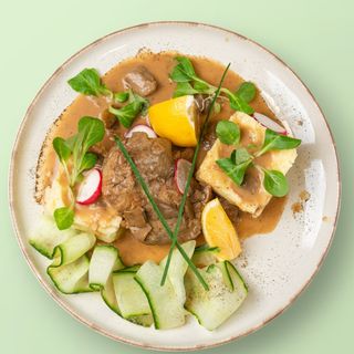 Свински джолан с манатарки и картофено пюре