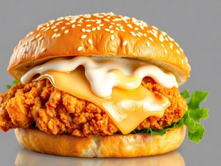 Голям Пилешки бургер с чедър, бекon, яйце - Голям