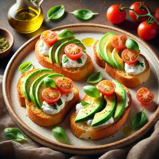 Брускети с авокадо, чери домати и филаделфия
