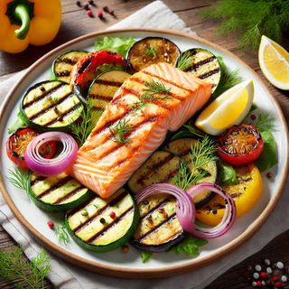 Филе от сьомга с гриловани зеленчуци (300гр)