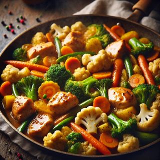 Пилешки късчета с ароматни зеленчуци (450гр)