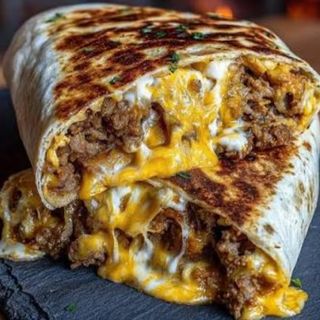 Голям грил сандвич с Телешко , яйце и чедър.