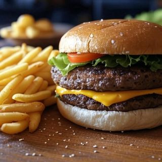 Телешки двоен BBQ чийзбургер