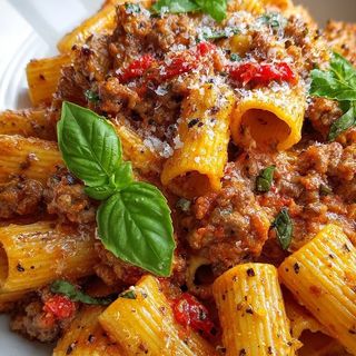 Ригатони с телешко рагу, червено вино и пармезан