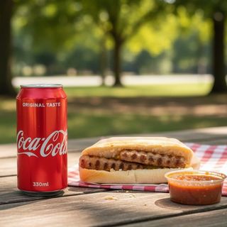 Хот дог кебапче и сос + домашна лютеница + Кока Кола Кен