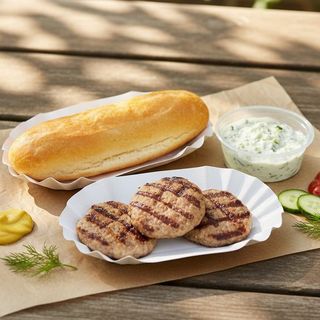 Тройка кюфтета и сос + салата Снежанка