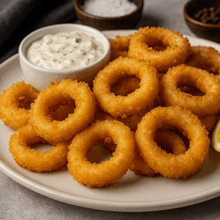 Калмари пане с чеснов сос