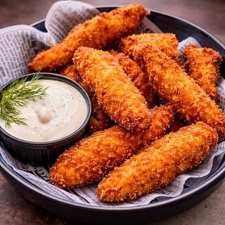 Пилешки хрупкави филенца с млечен сос