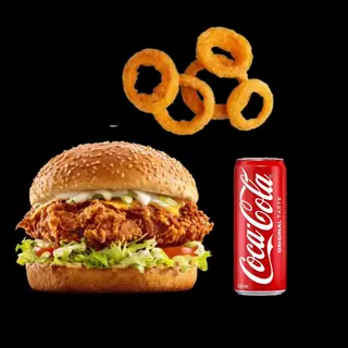 Chicken Burger + 5 Onion Rings and Drink