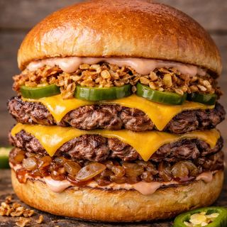 Двоен свински смаш бургер