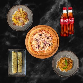 1 Пица + 1 Паста + 1 Десерт + 2бр Кока Кола (300мл)