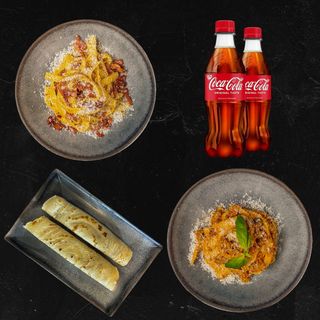 2 бр. пасти (400гр.) + 2 бр. Кока Кола  (300мл.) + порция палачинки