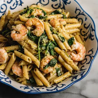 Penne Crevettes Pesto