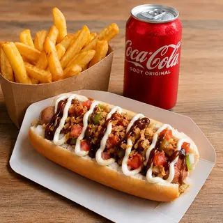 MENU HOT DOG SPICY (Frites ou Potatoes) + (Boissons)