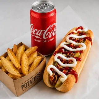 Menu Hot Dog Classic (Frites ou Potatoes) + (Boissons)