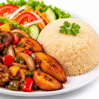 Poulet DG banane + Attiéké