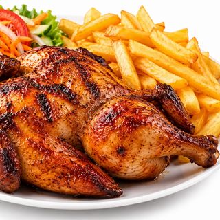 Poulet braisé ( Frite et salade)