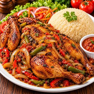 Poulet entier Sauté + attieké