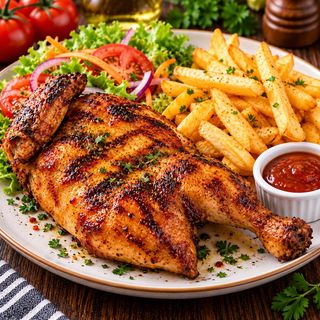demi Poulet Grillé au fritte