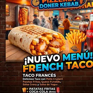 French taco+patatas+ coca cola