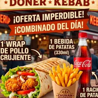 Wrap de pollo crujiente +patatas+ bebida