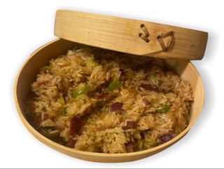 arroz glustinoso con jamon y gambas