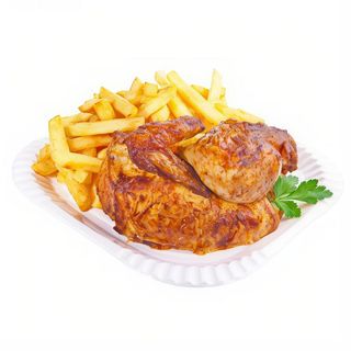 1/2 pollo a l'ast con patatas Caliu asadas