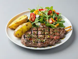 Churrasco Con Patata Cocida Y Ensalada