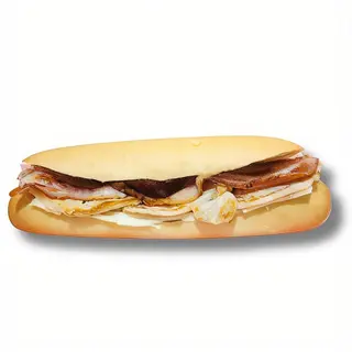 Bocadillo de lomo, beicon y queso
