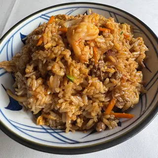Teppanyaki de Arroz con Solomillo, Gambas y Verduras