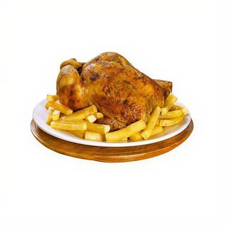 Pollo entero asado + patatas fritas + ensalada + pan pita