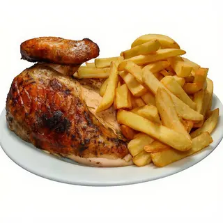 Medio pollo asado + patatas fritas + pan pita