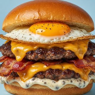 Mbappé (Salsa Cheddar,Beicon,Mahonesa Trufada, Queso Cheddar, Huevo Frito)