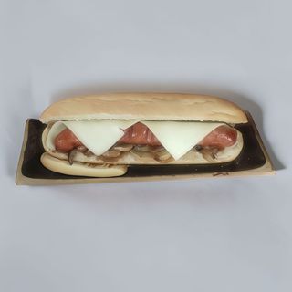 Frankfurt, Xampinyons, Formatge, Ceba