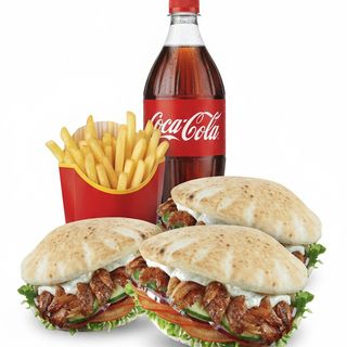 3 Pita + patatas (grande) + Coca-Cola Sabor Original botella 2L.