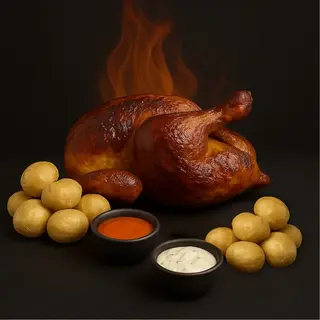MENÚ DE POLLO PERUAÑOL AL CARBÓN con doble de papas