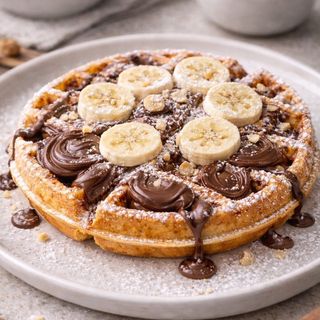 Gofre banana y salsa + 1 zumo saludable (370 ml.)