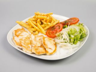 Pechuga a la Plancha, Huevo, Ensalada, Patatas