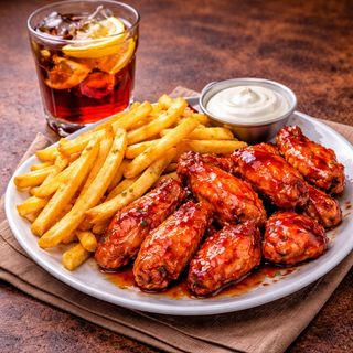 Menu alitas con patatas y bebida
