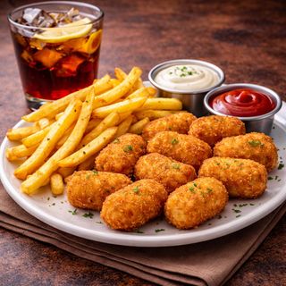 Menu croquetas de pollo con patatas y bebida