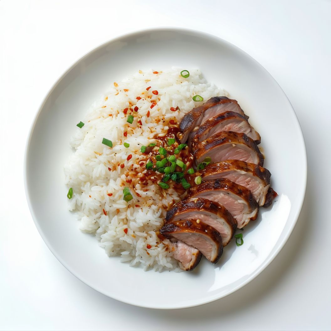Arroz Blanco con Pato Crujiente y Huevo