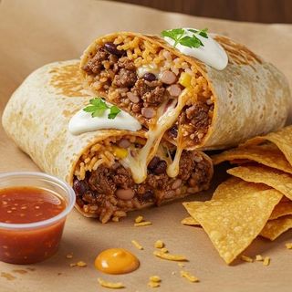 Burritos de tinga de res con queso y frijoles refritos