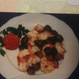 Gambas salteadas con hongos