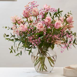 12 Rosas Perfumadas en rosado y Paniculata