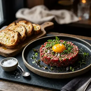 Steak tartar con tostaditas de la casa (100g)