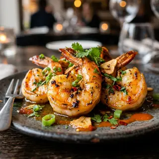 Colas de gambón al ajillo con salsa Kimchi