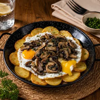 Huevos Rotos con setas
