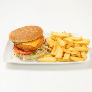 Hamburguesa De Pollo Con Patatas