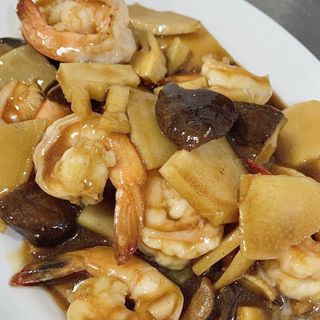 Gambas con Bambú y Setas Chinas